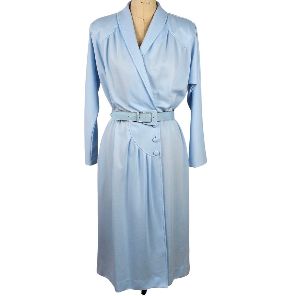 VTG 1980s  Dress blue knit long sleeves modest trad office church JR 15/16